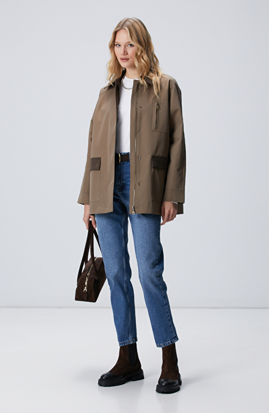 Haki Yaka Garnili Trençkot