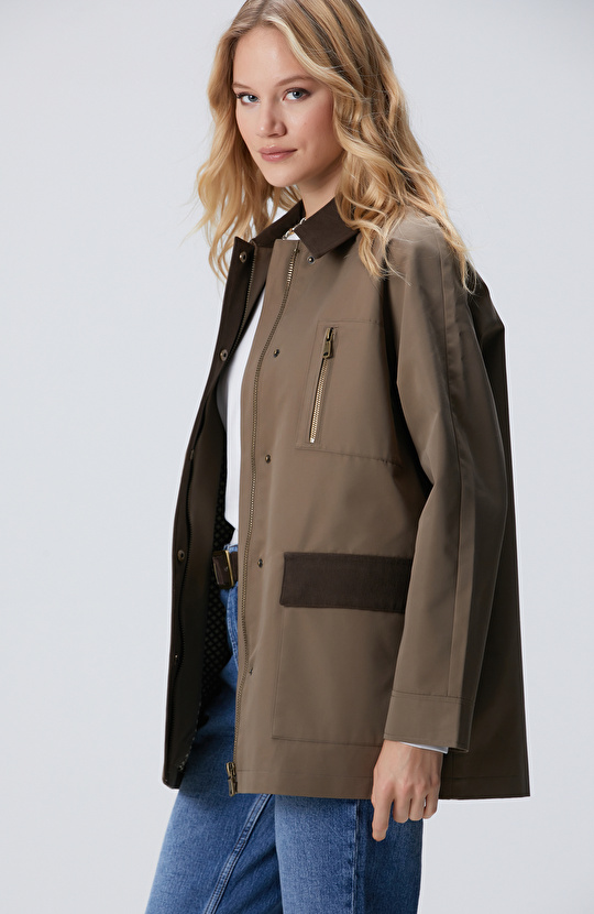 Haki Yaka Garnili Trençkot