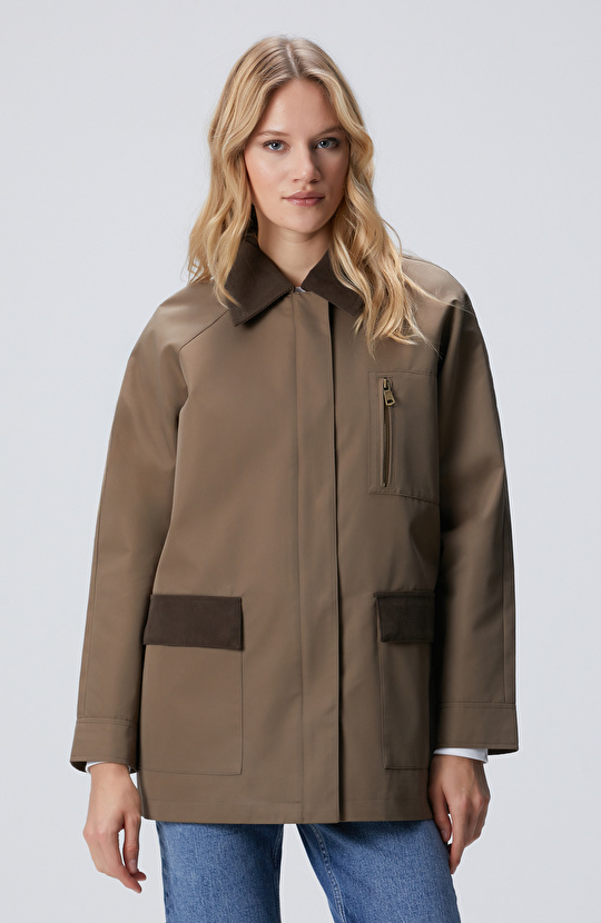 Haki Yaka Garnili Trençkot