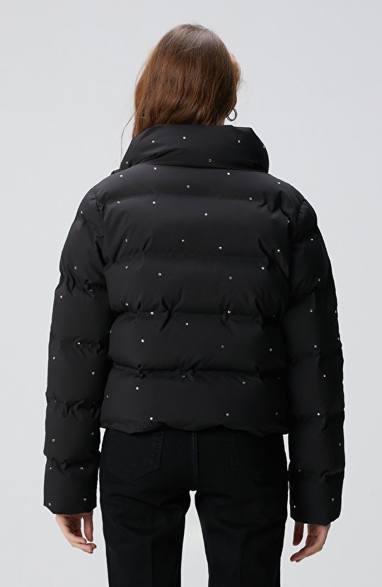 Siyah Taşlı Puffer Mont