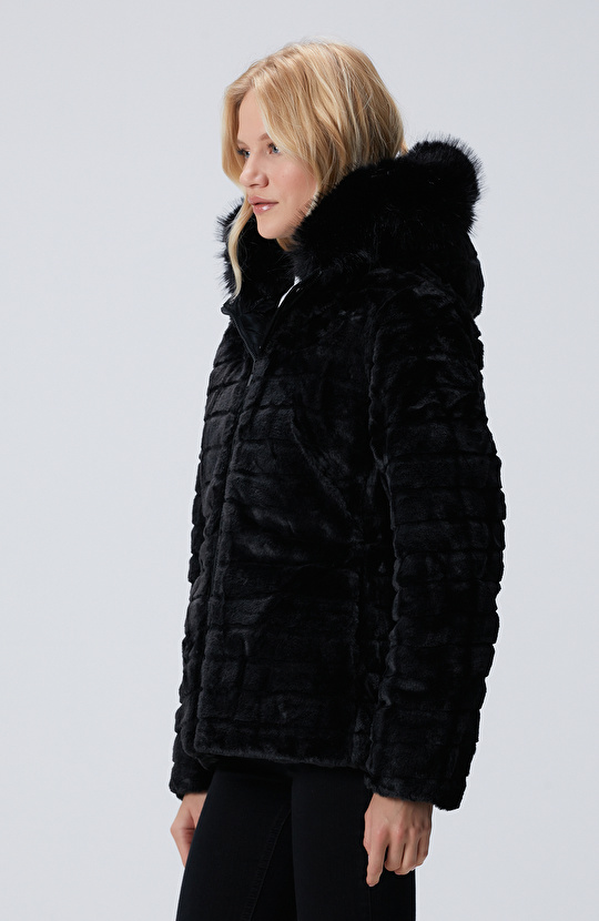 Siyah Çift Taraflı Kapüşonlu Mont