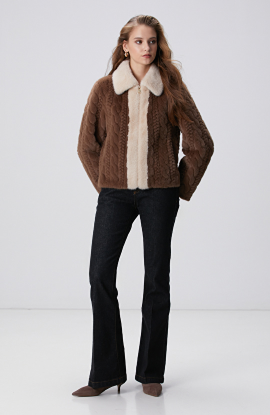 Kahverengi Örgü Desenli Kaban