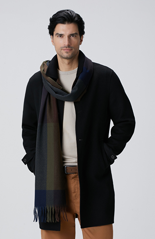 Siyah Yün Karışımlı Dikişsiz Handmade Palto