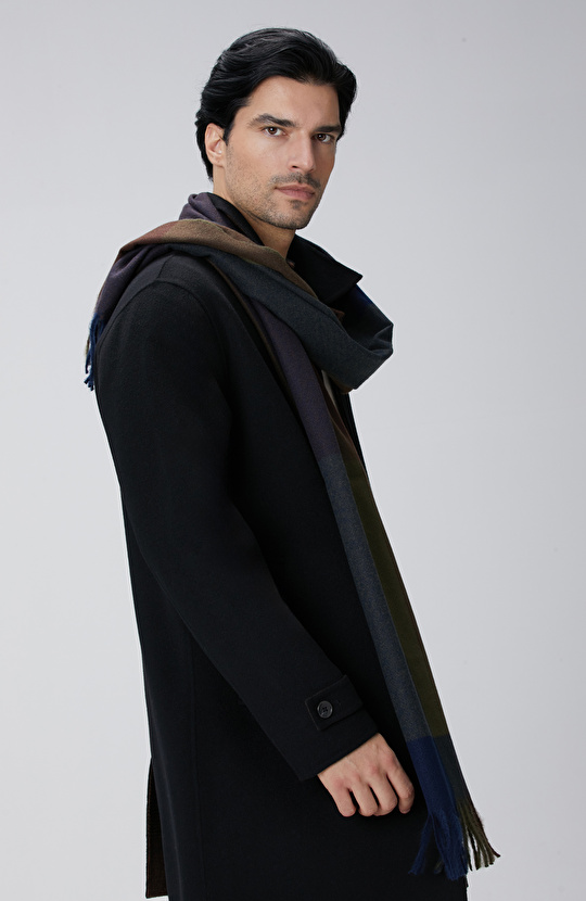 Siyah Yün Karışımlı Dikişsiz Handmade Palto