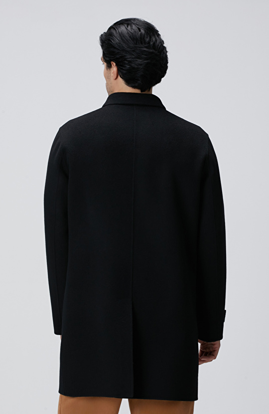 Siyah Yün Karışımlı Dikişsiz Handmade Palto