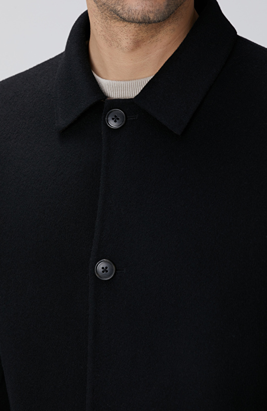 Siyah Yün Karışımlı Dikişsiz Handmade Palto