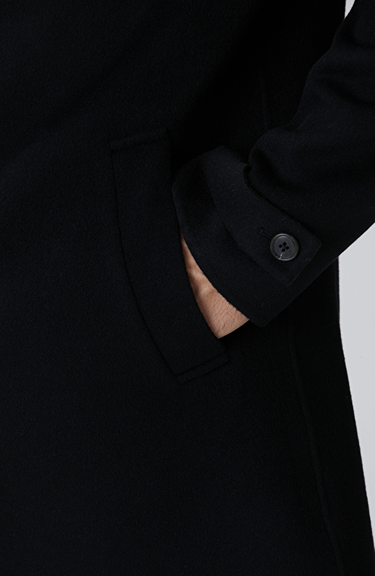 Siyah Yün Karışımlı Dikişsiz Handmade Palto