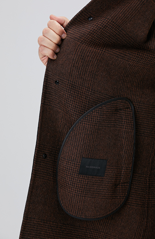 Siyah Yün Karışımlı Dikişsiz Handmade Palto