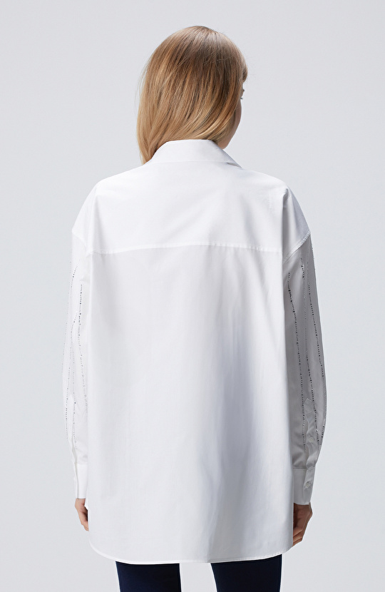 Beyaz Taş Baskılı Gömlek