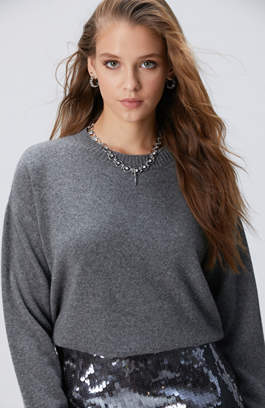 Limited Gri Melanj Kaşmir Triko Kazak