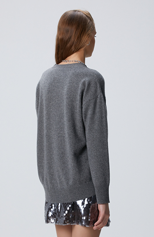 Limited Gri Melanj Kaşmir Triko Kazak