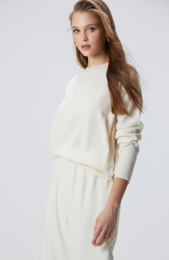 Limited Kırık Beyaz Kaşmir Triko Kazak