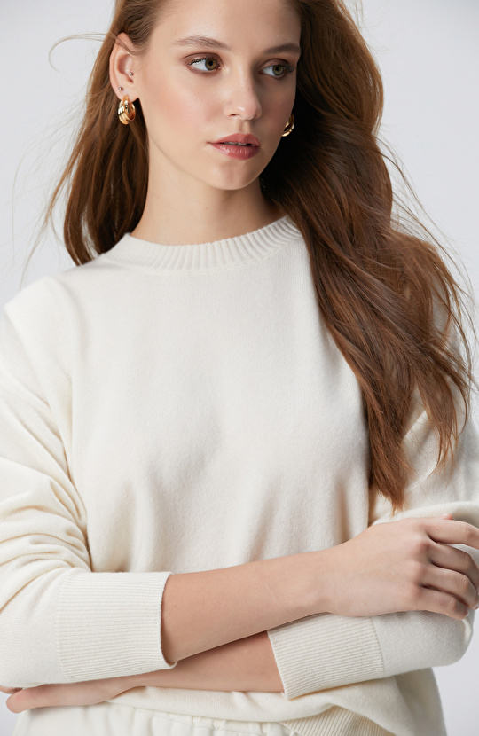 Limited Kırık Beyaz Kaşmir Triko Kazak