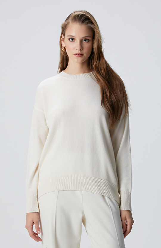 Limited Kırık Beyaz Kaşmir Triko Kazak