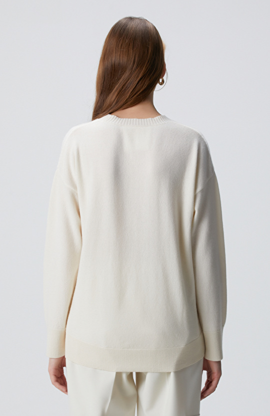 Limited Kırık Beyaz Kaşmir Triko Kazak