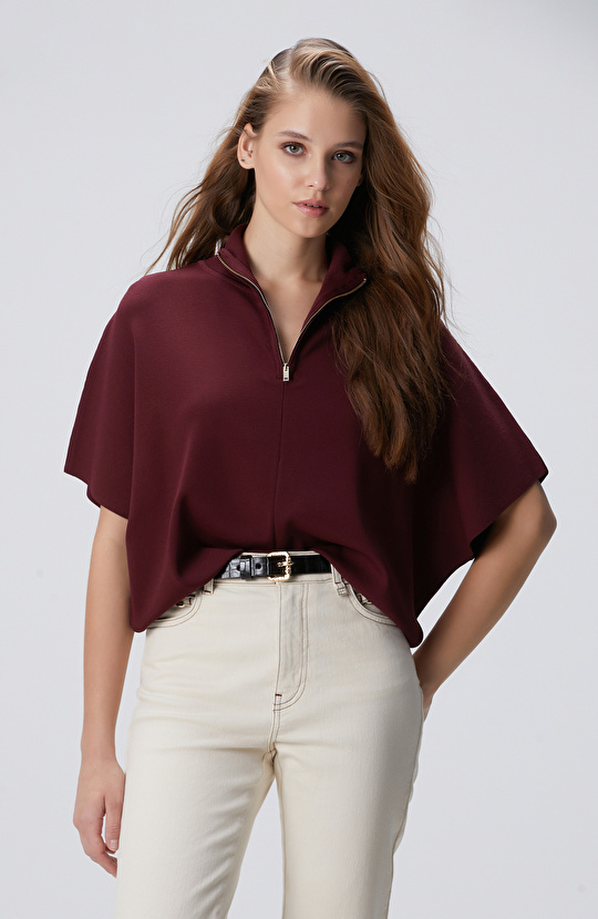 Vişne Bol Form Basic Triko Kazak