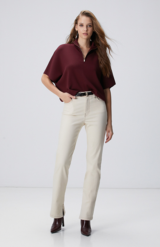 Vişne Dökümlü Basic Triko Kazak