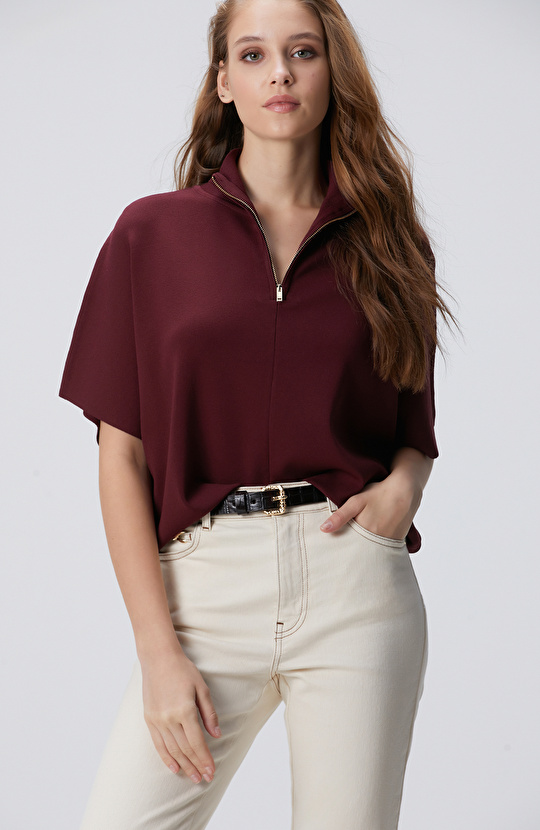 Vişne Dökümlü Basic Triko Kazak