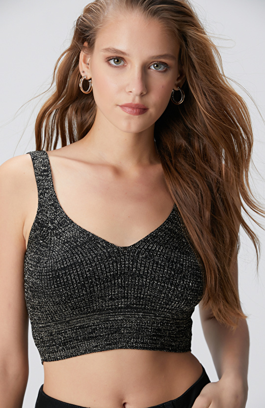 Siyah Simli Triko Büstiyer