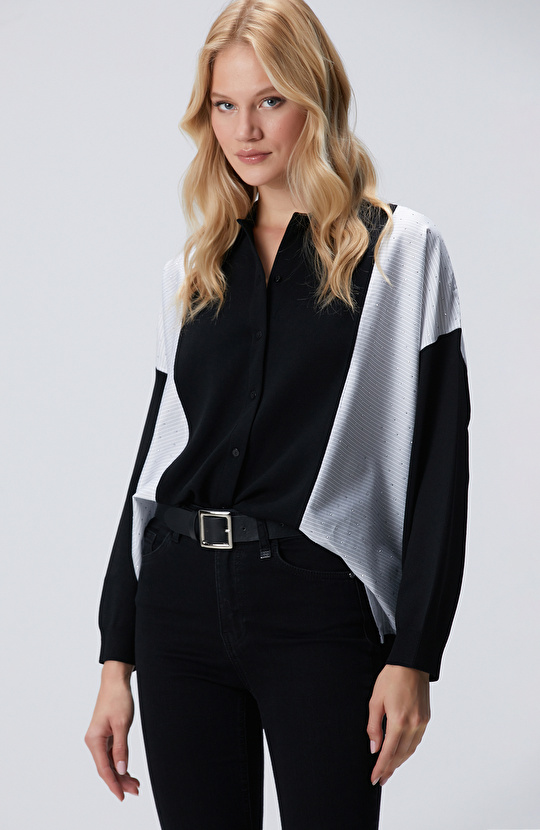 Siyah Dokuma Garnili Hırka