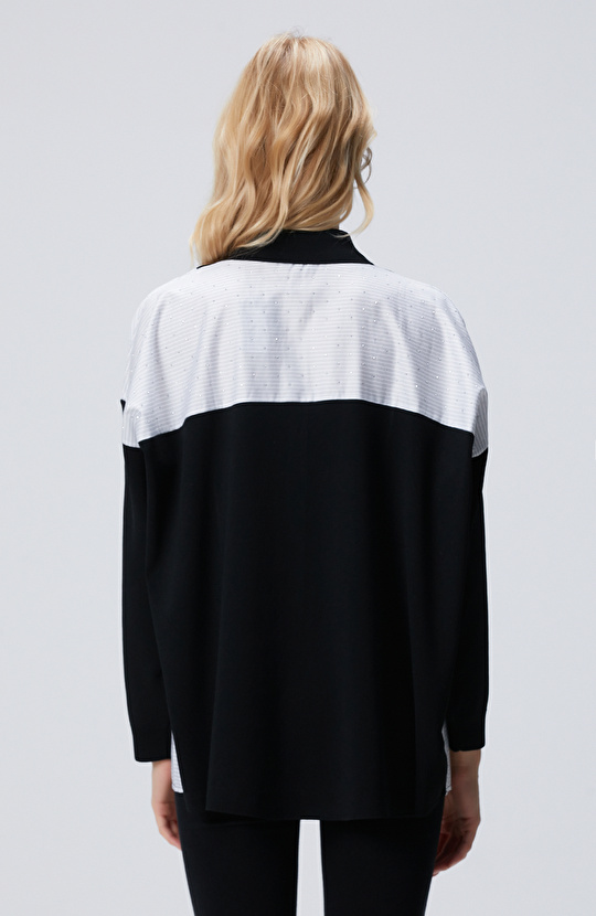 Siyah Dokuma Garnili Hırka