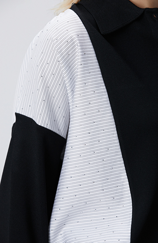 Siyah Dokuma Garnili Hırka