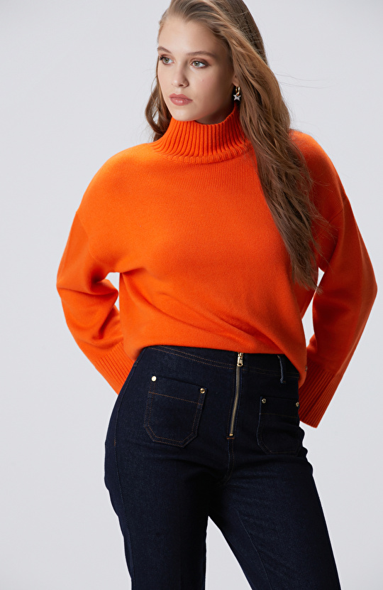 Turuncu Yün Karışımlı Triko Kazak