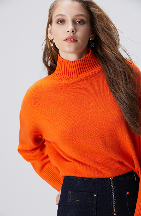 Turuncu Yün Karışımlı Triko Kazak