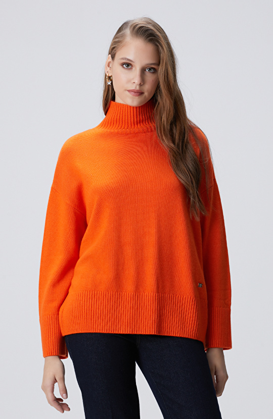 Turuncu Yün Karışımlı Triko Kazak