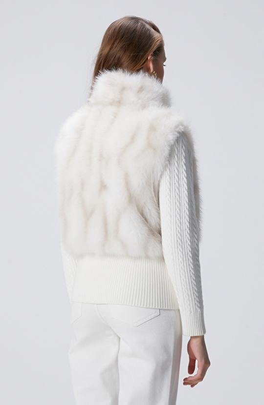 Kırık Beyaz Suni Kürk Detaylı Triko Mont