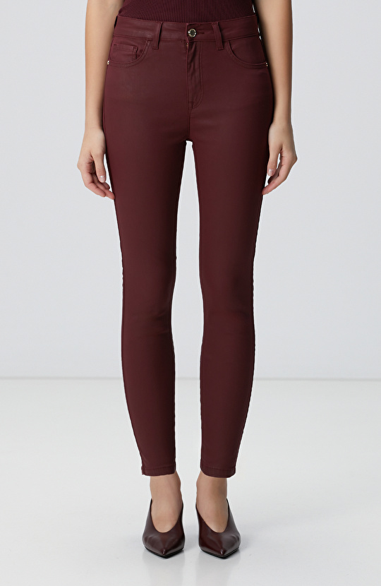 Bordo Denim Kadın Pantolon
