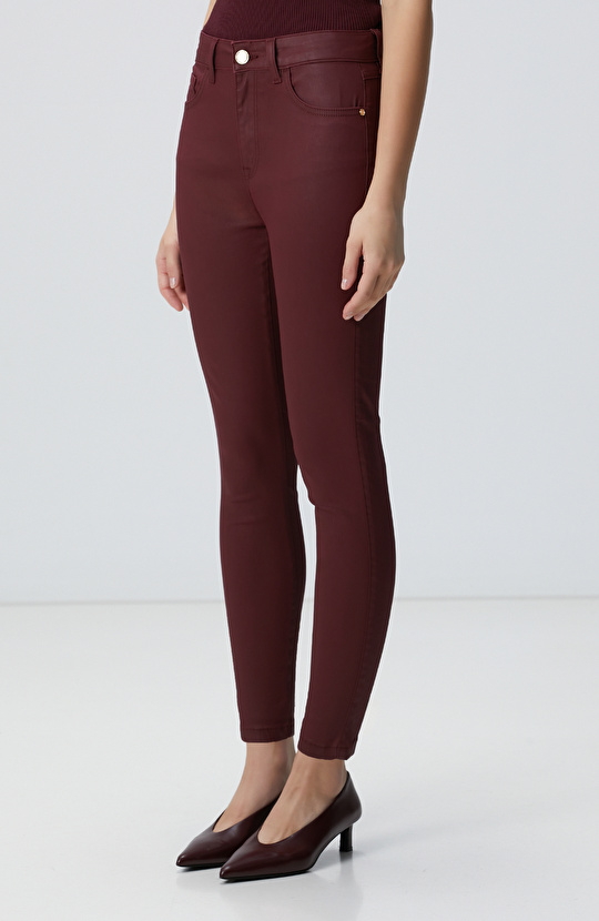 Bordo Denim Kadın Pantolon