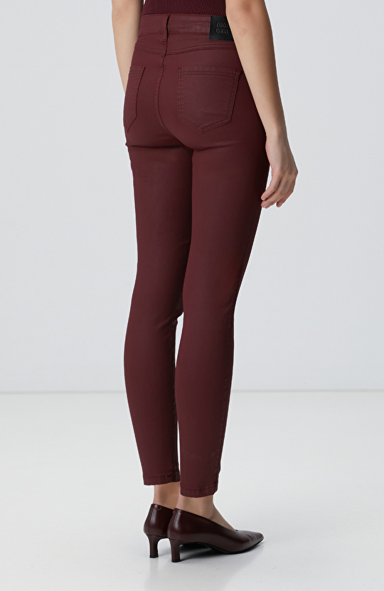 Bordo Denim Kadın Pantolon