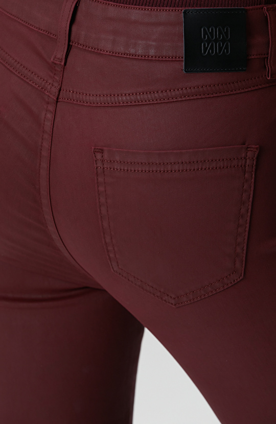 Bordo Denim Kadın Pantolon