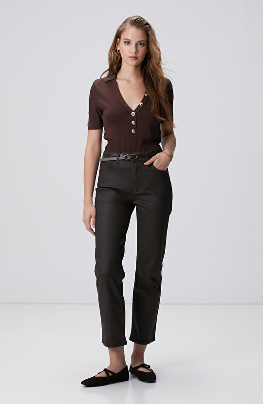 Koyu Kahverengi Denim Pantolon Koyu Kahverengi Denim Pantolon