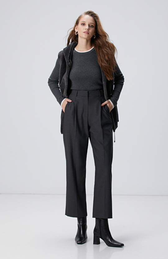 Gri Melanj Çift Renkli Kazak