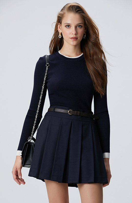 Lacivert Çift Renkli Kazak