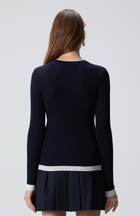 Lacivert Çift Renkli Kazak