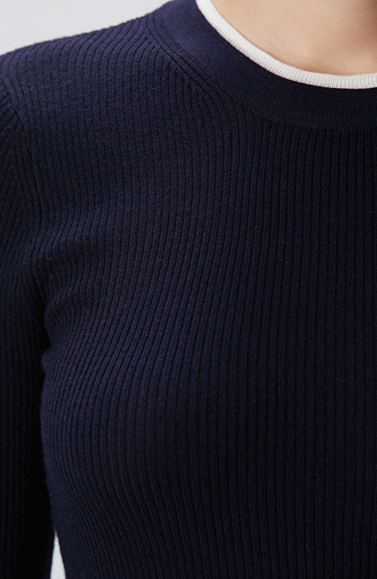 Lacivert Çift Renkli Kazak