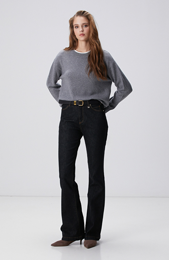 Açık Gri Melanj Yün Karışımlı Oversize Triko Kazak