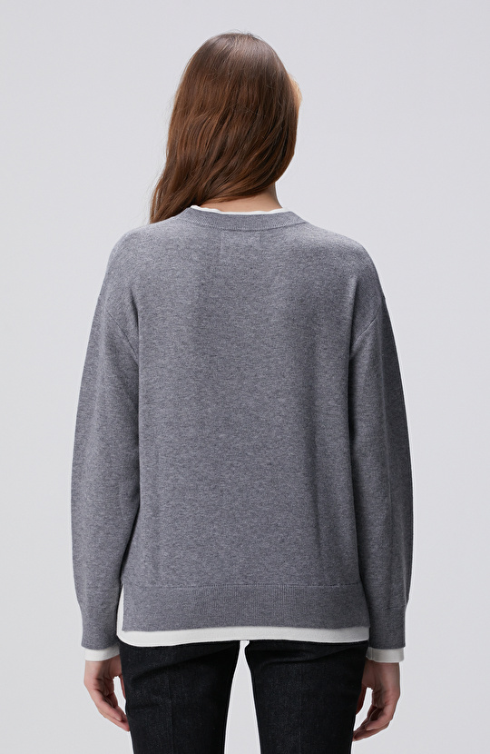 Açık Gri Melanj Yün Karışımlı Oversize Triko Kazak