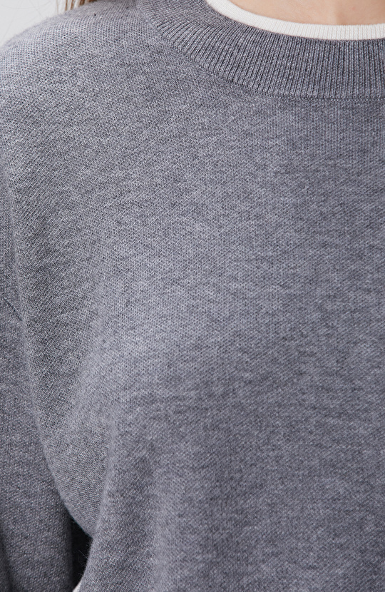 Açık Gri Melanj Yün Karışımlı Oversize Triko Kazak