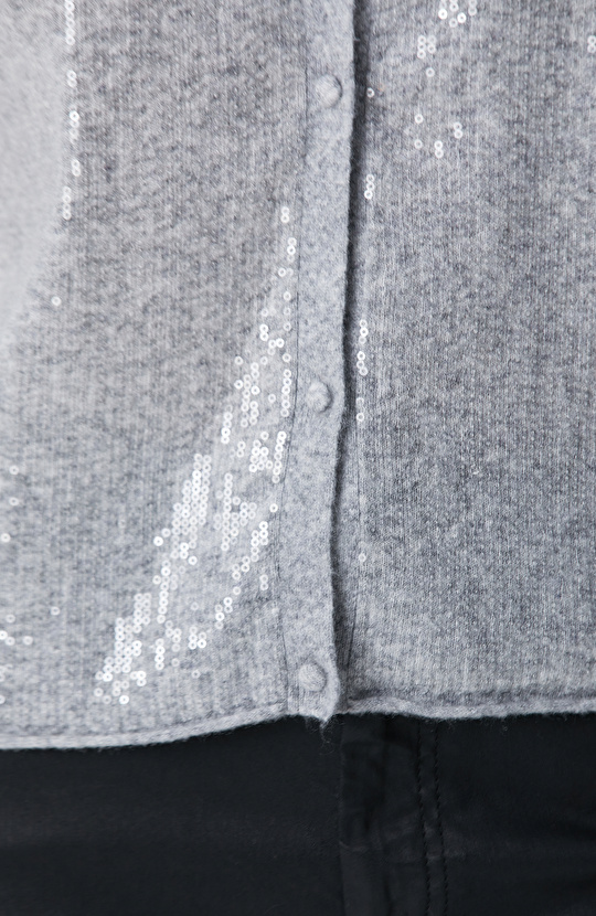 Açık Gri Melanj Payetli Hırka