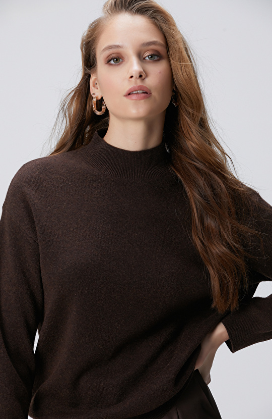 Kahverengi Yün Karışımlı Triko Kazak