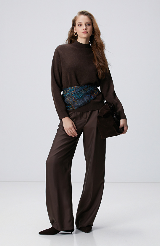 Kahverengi Yün Karışımlı Triko Kazak