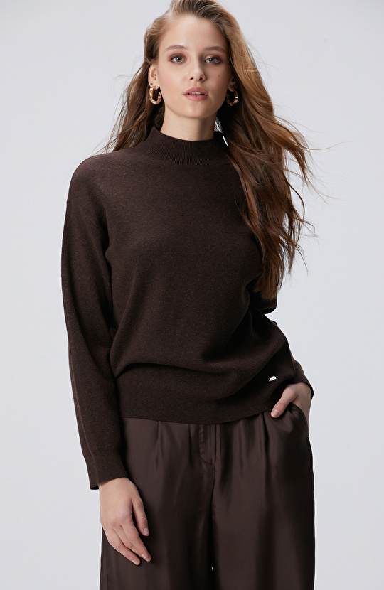 Kahverengi Yün Karışımlı Triko Kazak