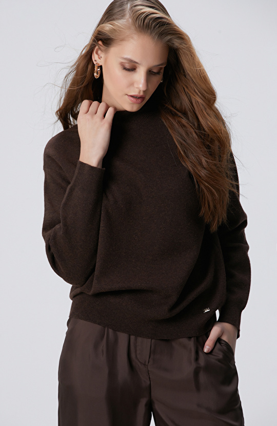 Kahverengi Yün Karışımlı Triko Kazak