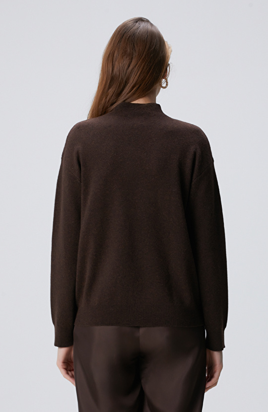 Kahverengi Yün Karışımlı Triko Kazak