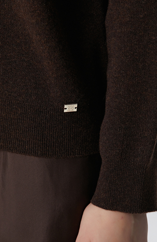 Kahverengi Yün Karışımlı Triko Kazak