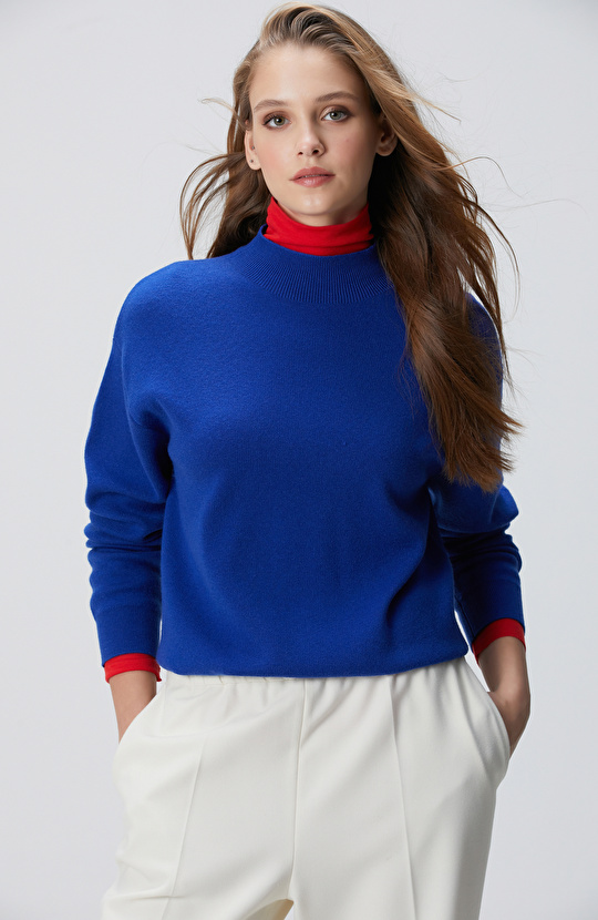 Mavi Yün Karışımlı Triko Kazak